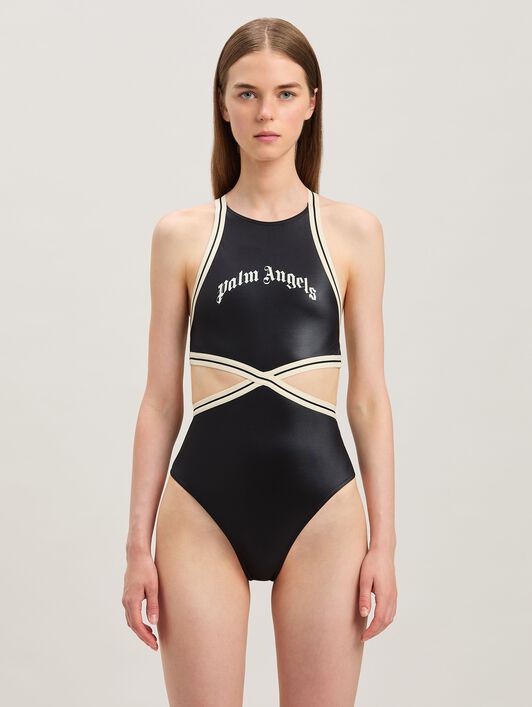 PALM ANGELS  Track swimsuit NERO - OFF WHITE PWFC014S25FAB001
