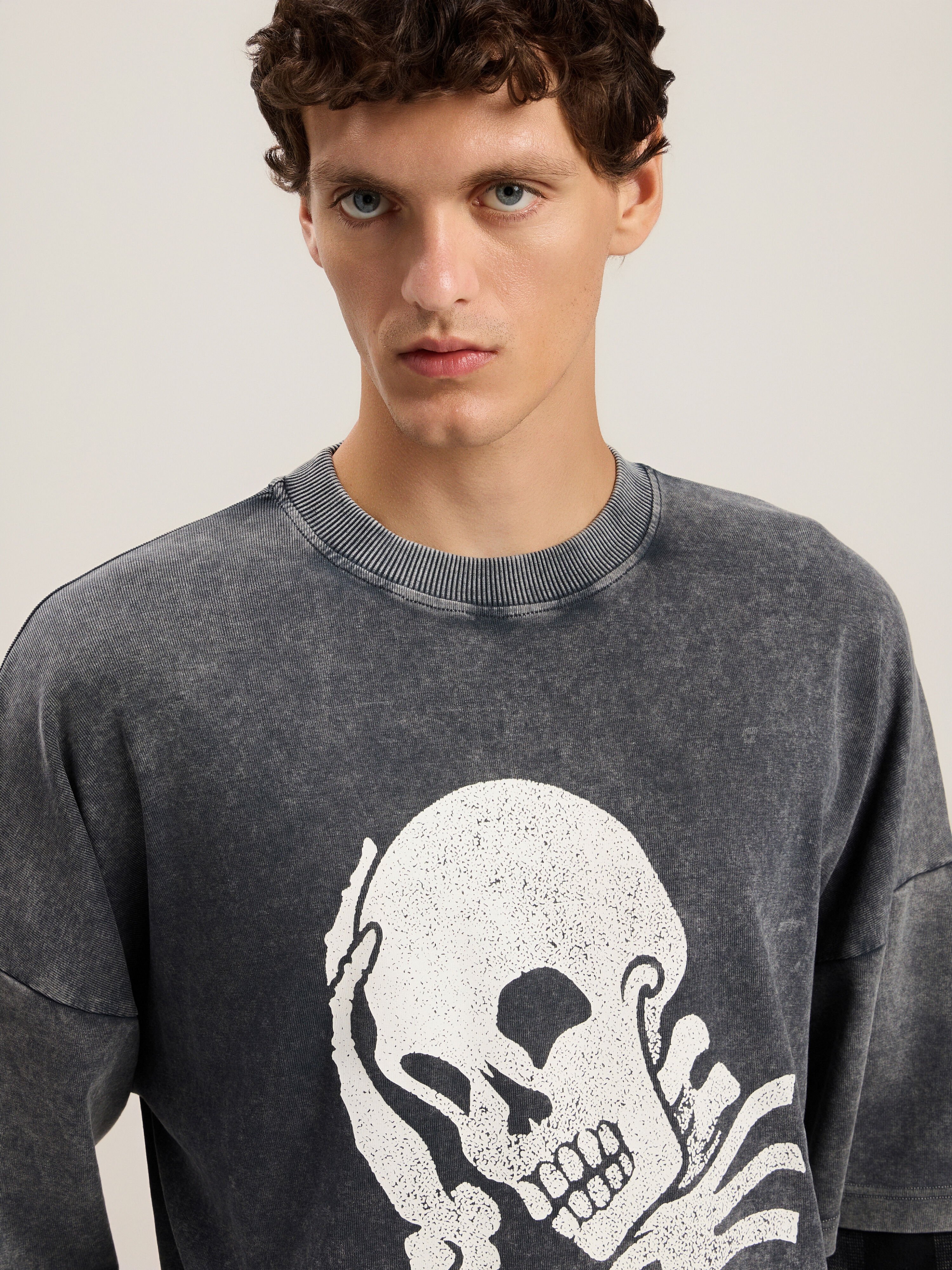 Skull Double Long-Sleeved Shirt in BLACK OFF WHITE for Men | Palm