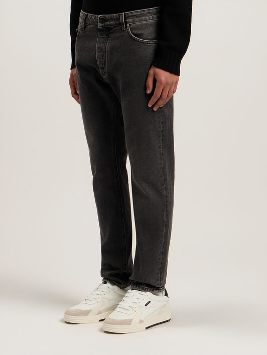 PALM ANGELS Curved Logo Denim Jeans BLACK WHITE PMYA012C99DEN001