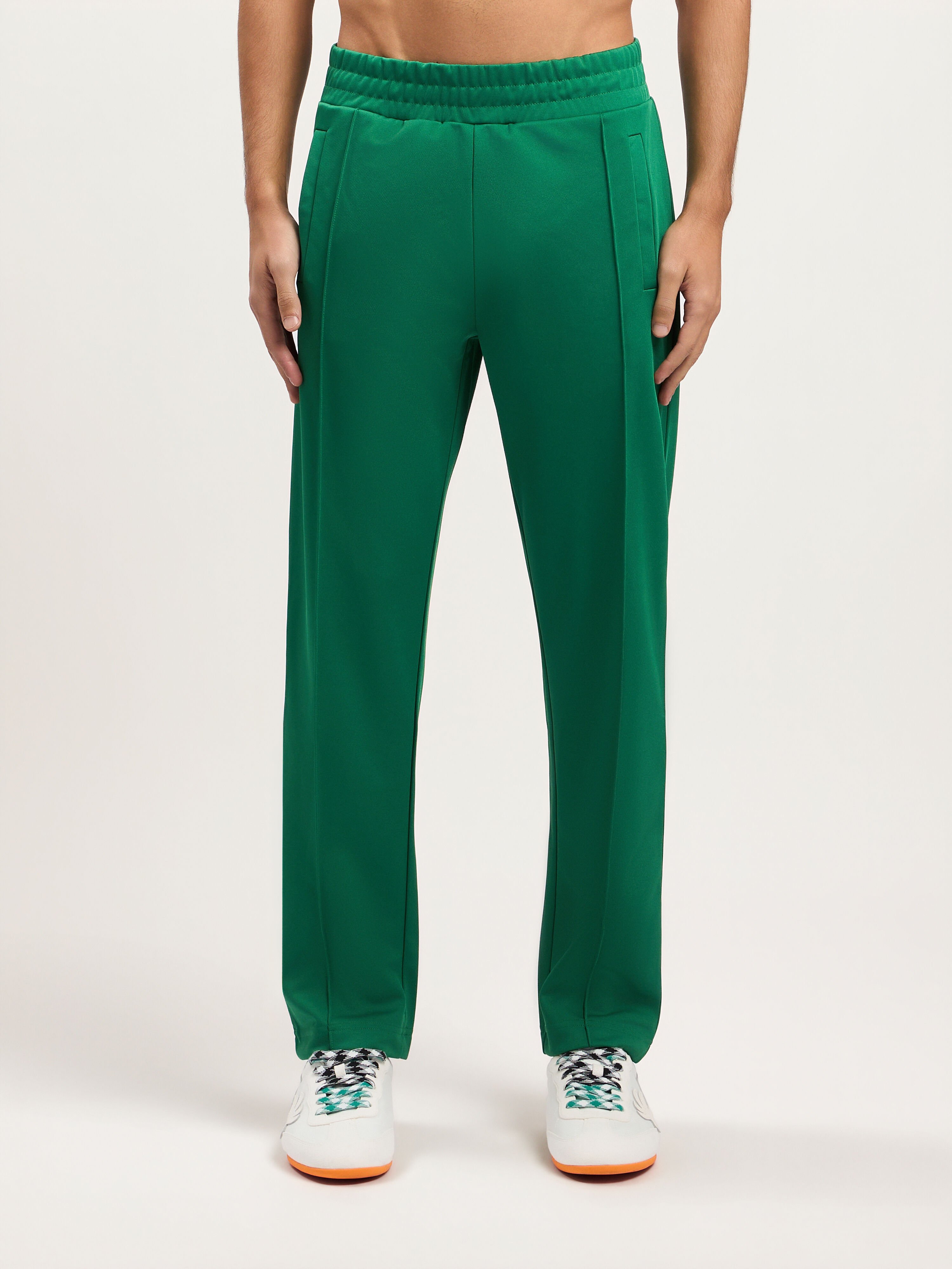 PALM ANGELS Back Curved Logo Track Pants GREEN BLACK PMCJ048S26FAB001