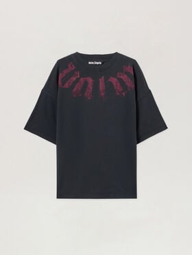 PALM ANGELS Big Neck Logo Loose T-Shirt BLACK BURGUNDY PMAA10DS26JER002