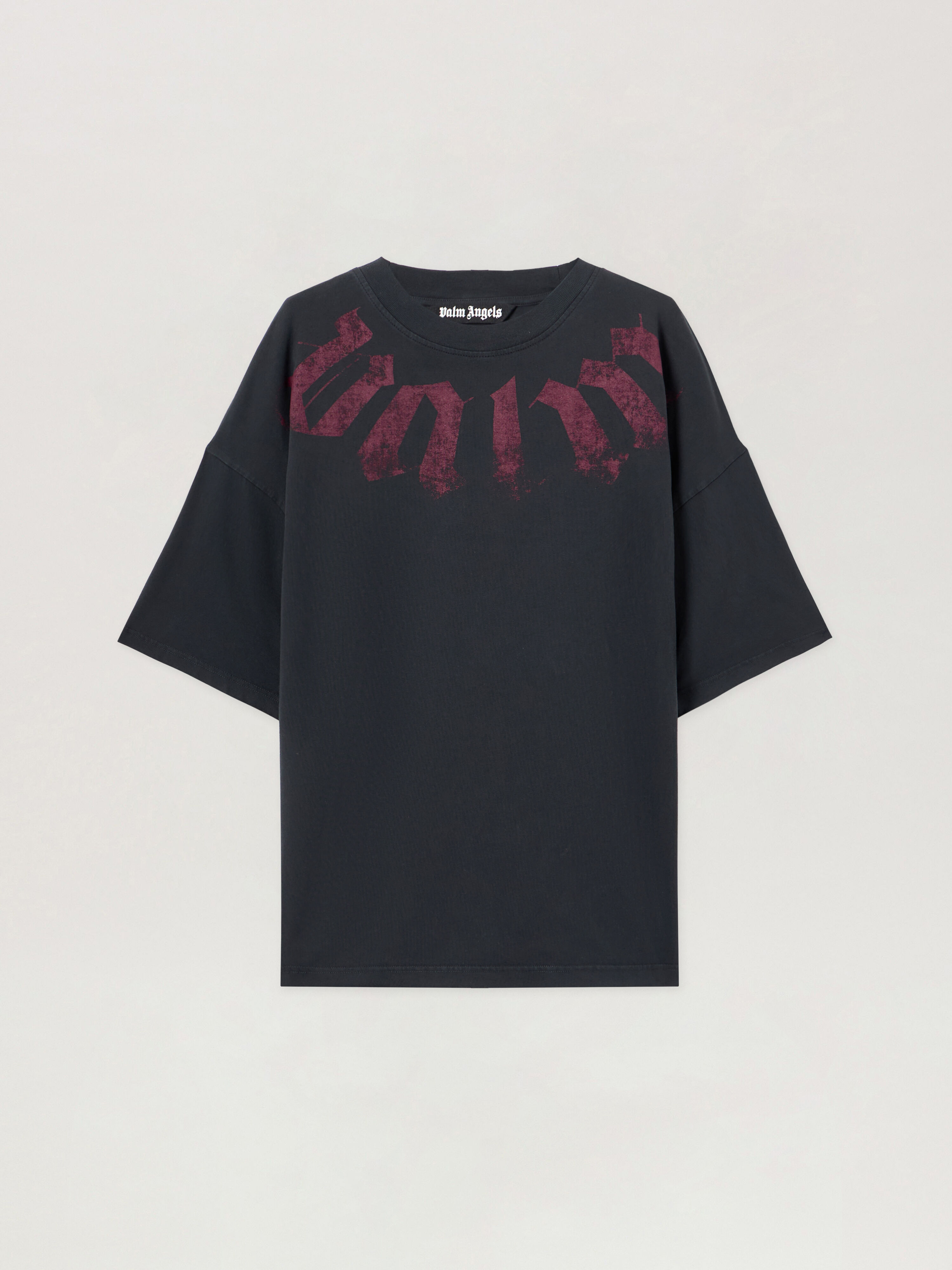 PALM ANGELS Big Neck Logo Loose T-Shirt BLACK BURGUNDY PMAA10DS26JER002