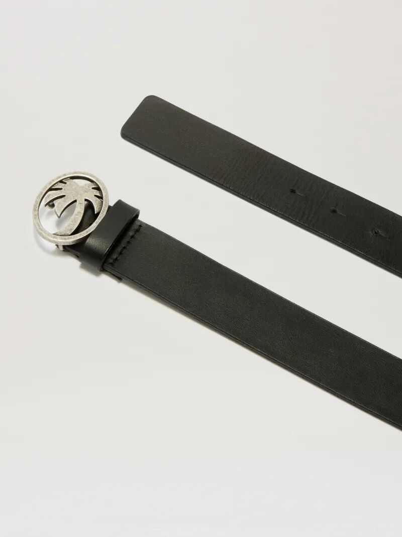 PALM ANGELS  Oval Palm Buckle Belt BLACK/SILVER PWRB02CS25LEA001