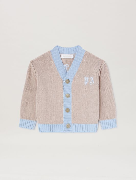 PALM ANGELS  Curved Logo Knit Cardigan TAUPE LIGHT BLUE PBXK001S25KNI001