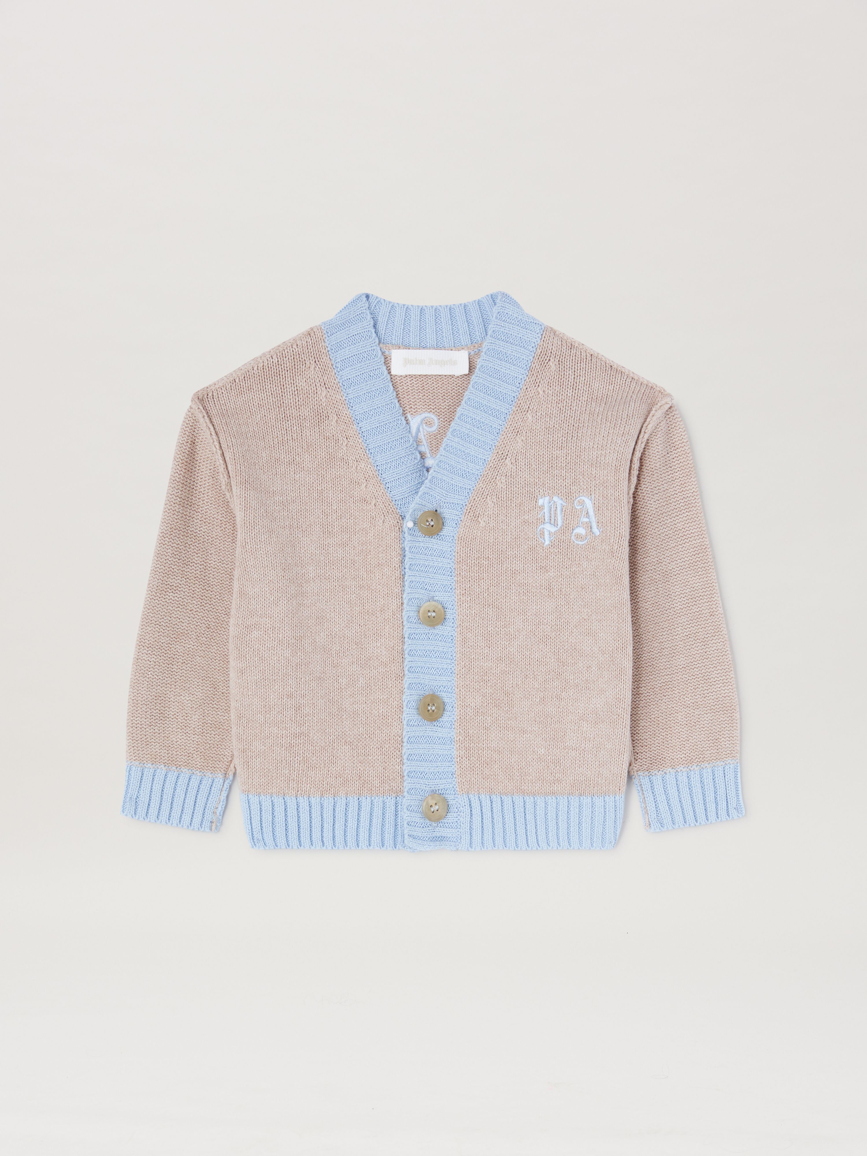 PALM ANGELS  Curved Logo Knit Cardigan TAUPE LIGHT BLUE PBXK001S25KNI001