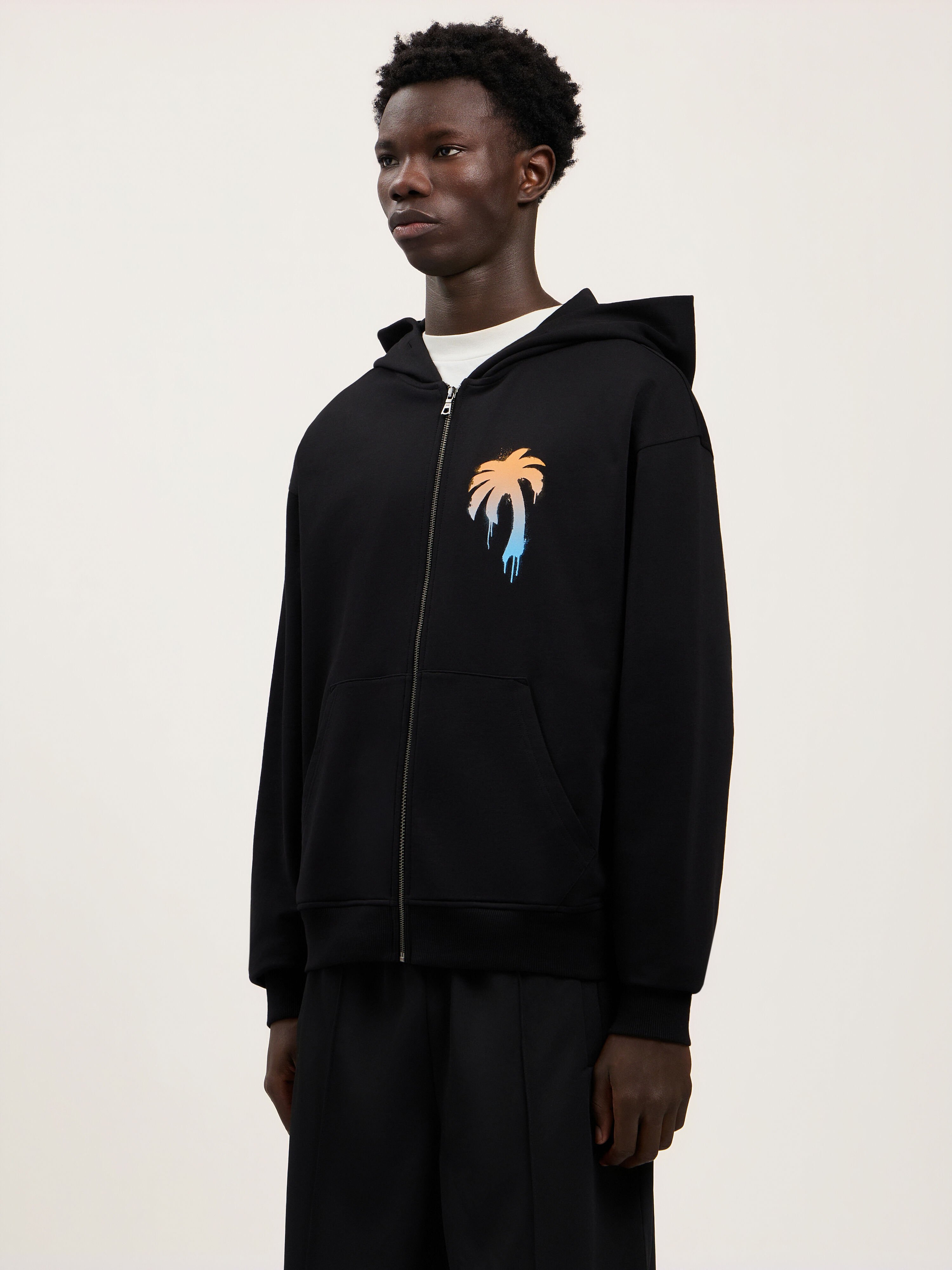 PALM ANGELS I Love PA Zipped Hoodie BLACK WHITE PMBE029S26FLE001