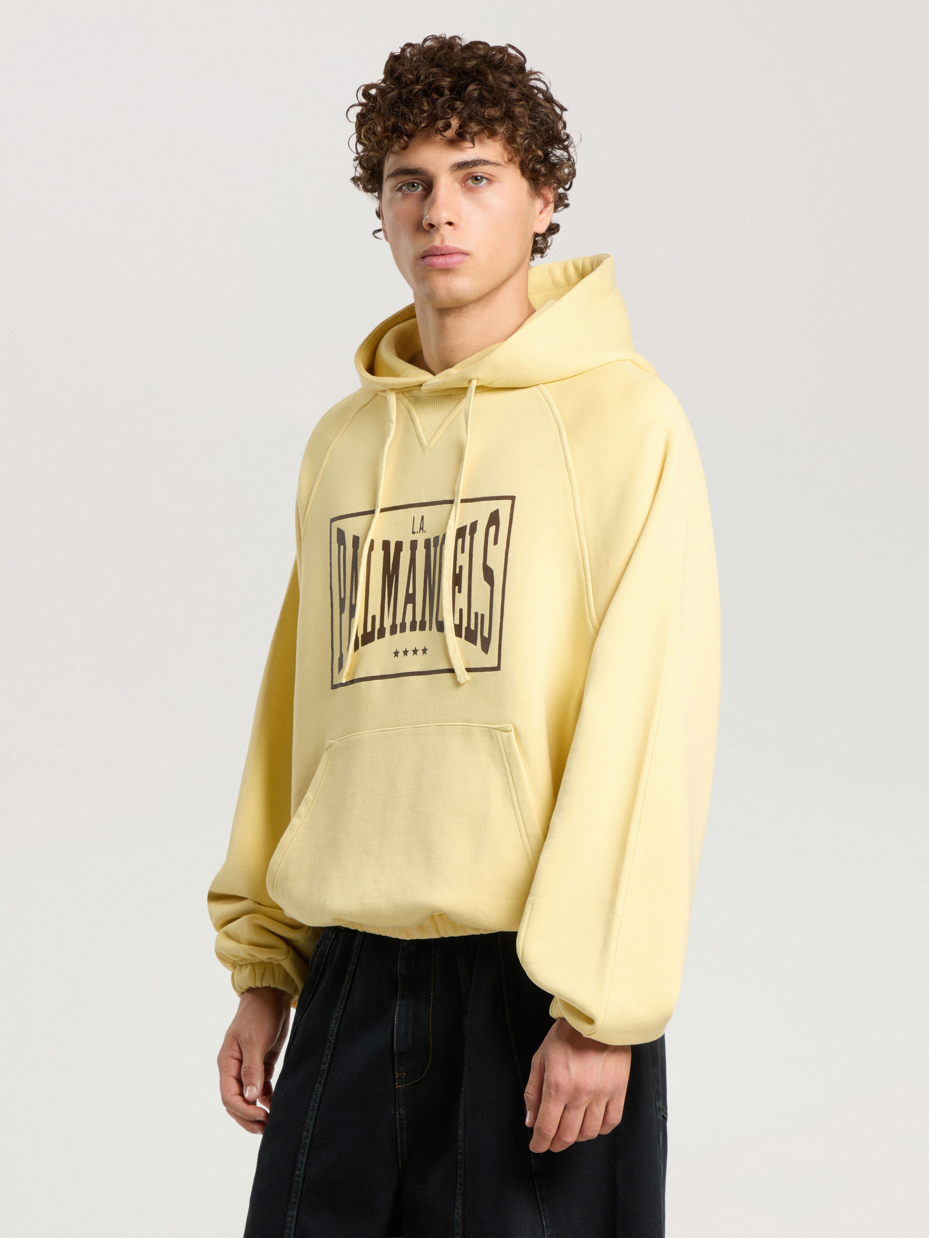PALM ANGELS Vintage Box Logo Loose Hoodie LIGHT YELLOW - MAUVE PAMBB04F26FL01