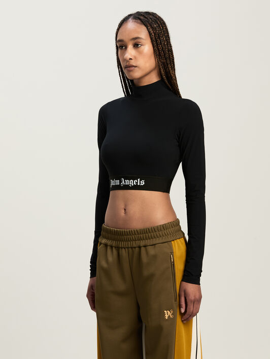 Sport cropped mock top with logo band PALM ANGELS Sport cropped mock top with logo band BLACK - WHITE PWVO014C99FAB002