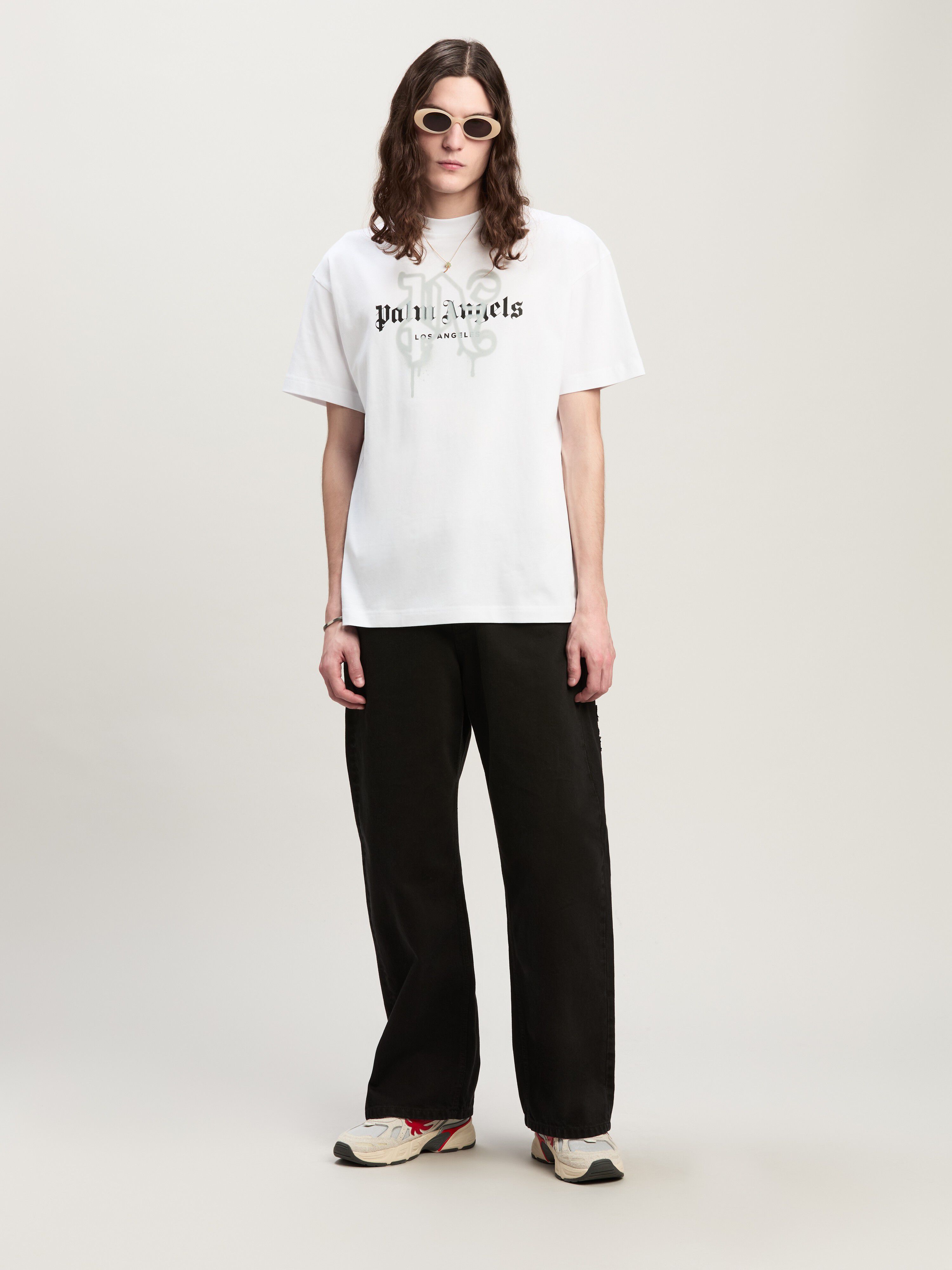 PALM ANGELS Monogram Spray City T-Shirt Los Angels WEIß PMAA001C99JER025