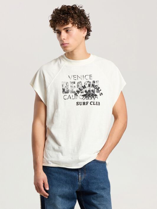 PALM ANGELS Surf Club Regular T-Shirt OFF WHITE - BLACK PAMAA07F26JR01