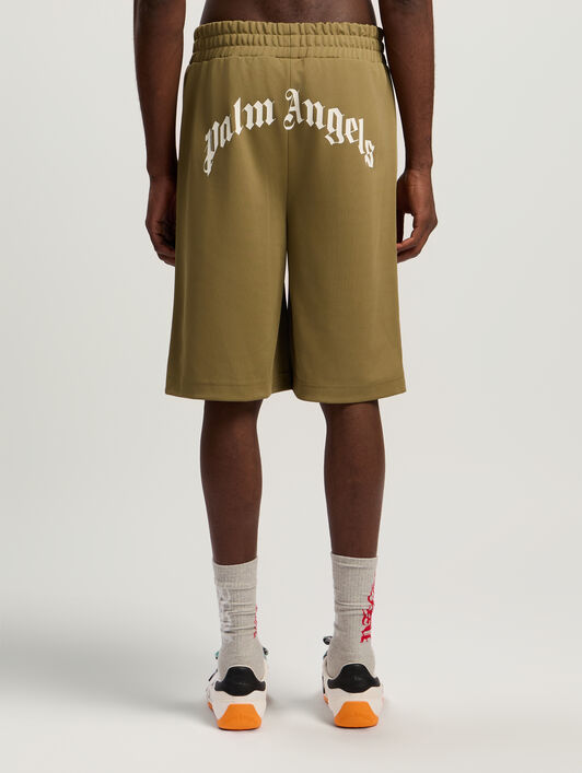 PALM ANGELS Back Curved Logo Track Shorts ARMY GREEN - OFF WHITE PMCL00AF25FAB001