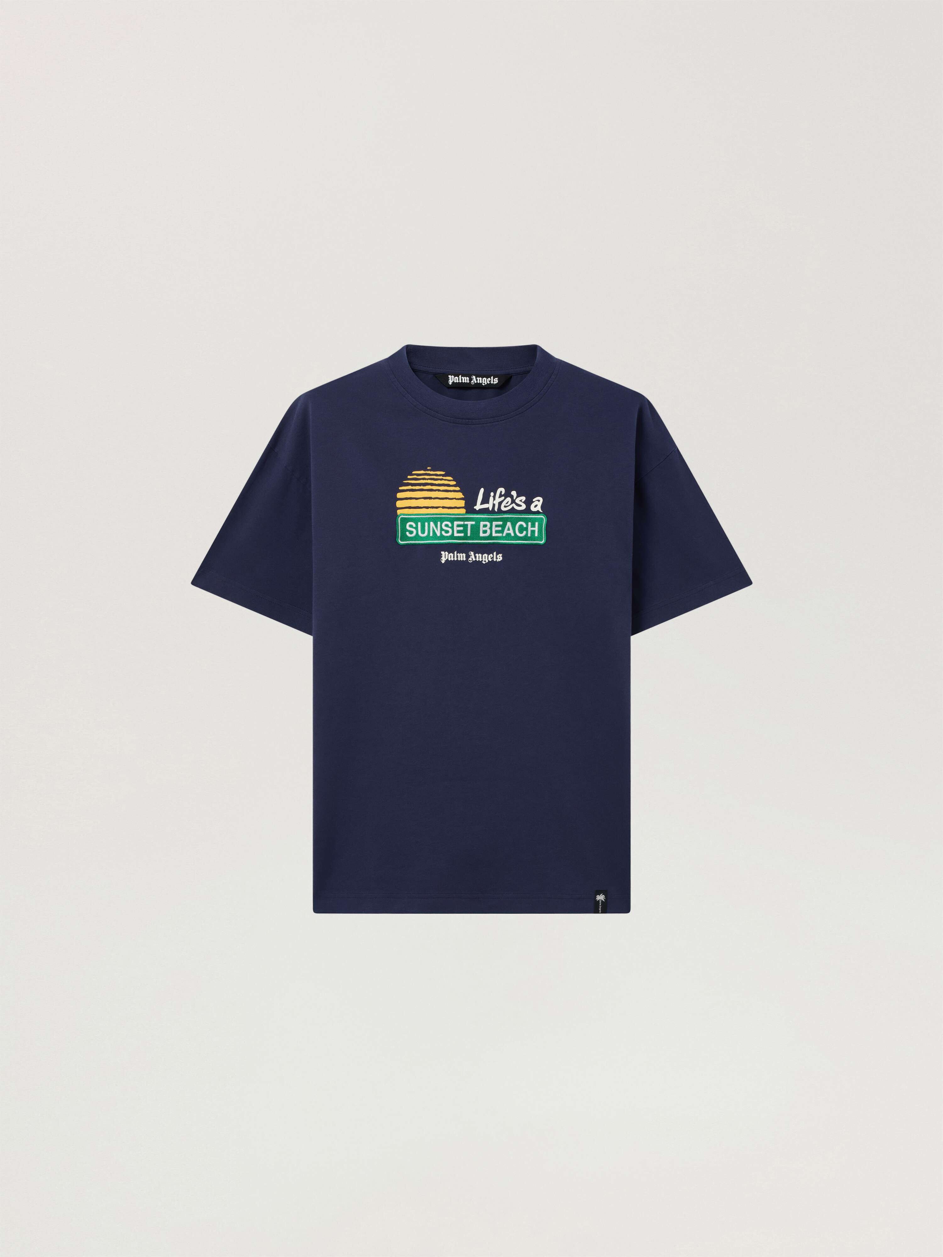 Sunset Signal Regular T-Shirt PALM ANGELS Sunset Signal Regular T-Shirt NAVY BLUE - GREEN PAMAA01W26JR11