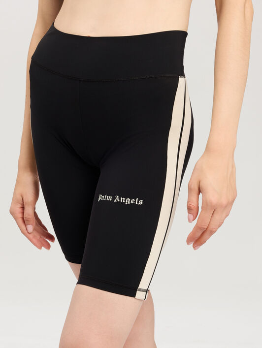 PALM ANGELS Classic Logo Track Biker Shorts BLACK OFF WHITE PWVH003S26FAB001