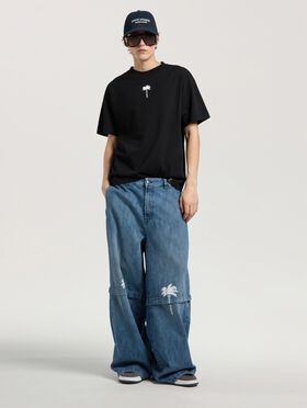PALM ANGELS Palm Tree Statement Regular T-Shirt BLACK - OFF WHITE PAMAA01W26JR08