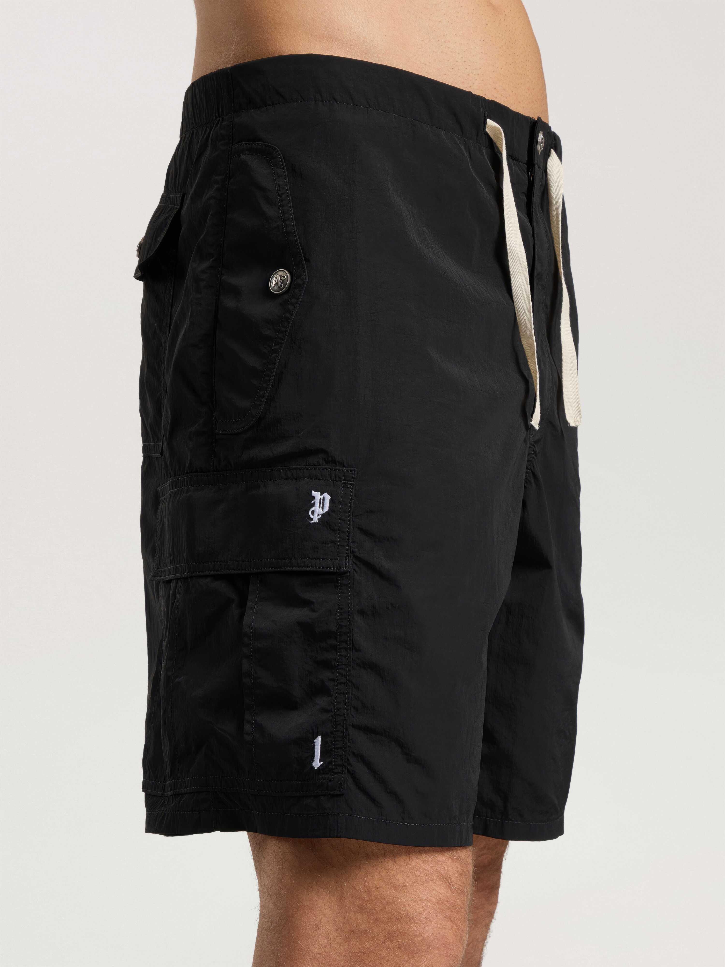 Palm Type Loose Cargo Shorts PALM ANGELS Palm Type Loose Cargo Shorts BLACK - OFF WHITE PAMCS02F26FB01