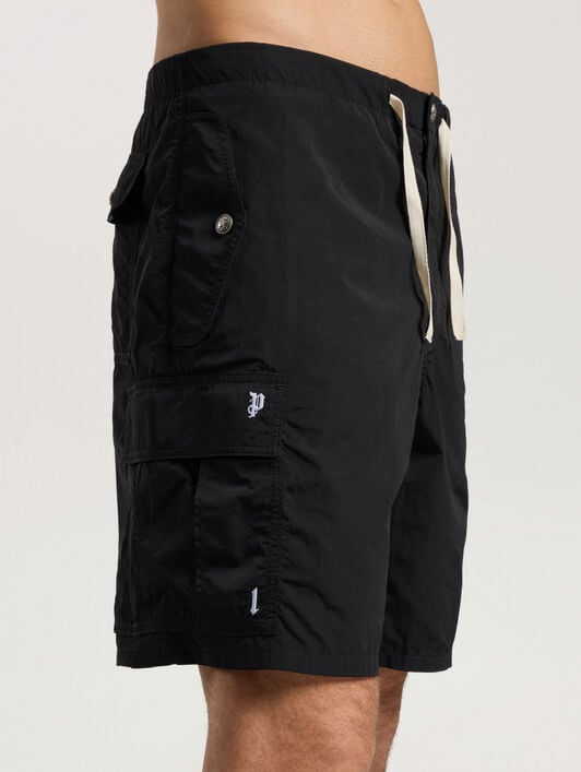 Palm Type Loose Cargo Shorts PALM ANGELS Palm Type Loose Cargo Shorts BLACK - OFF WHITE PAMCS02F26FB01