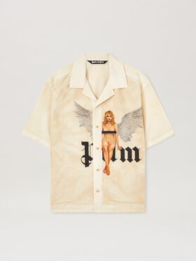 PALM ANGELS  Pin Up Bowling Shirt OFF WHITE - NERO PMGG008S25FAB001