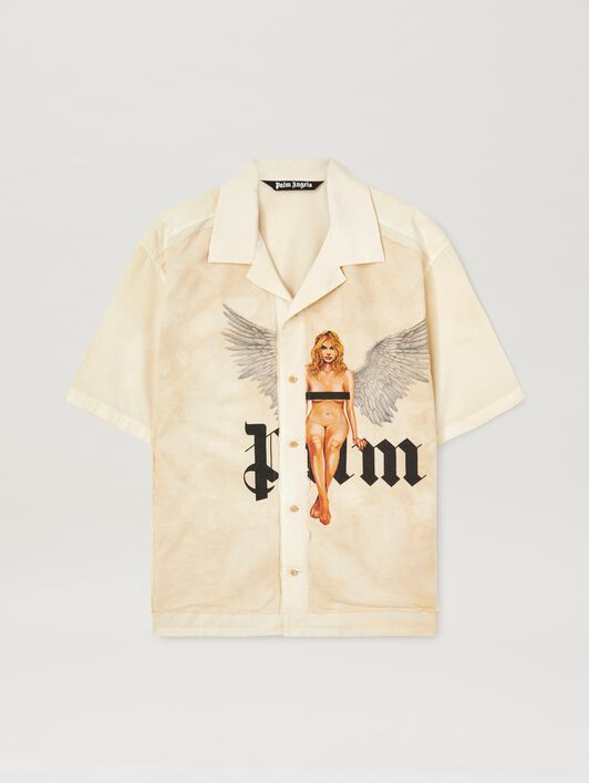 PALM ANGELS  Pin Up Bowling Shirt OFF WHITE - BLACK PMGG008S25FAB001