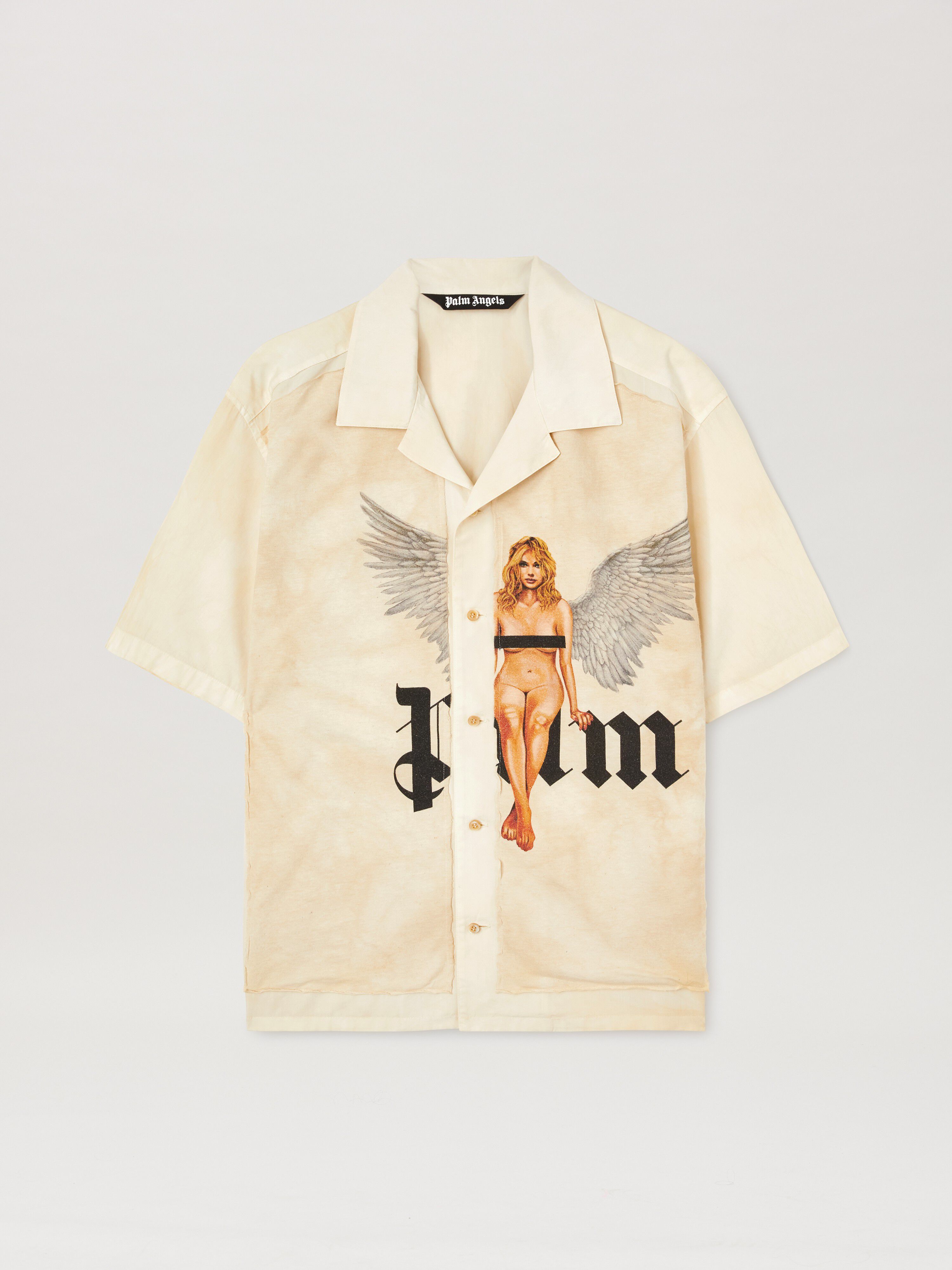PALM ANGELS  Pin Up Bowling Shirt OFF WHITE - BLACK PMGG008S25FAB001