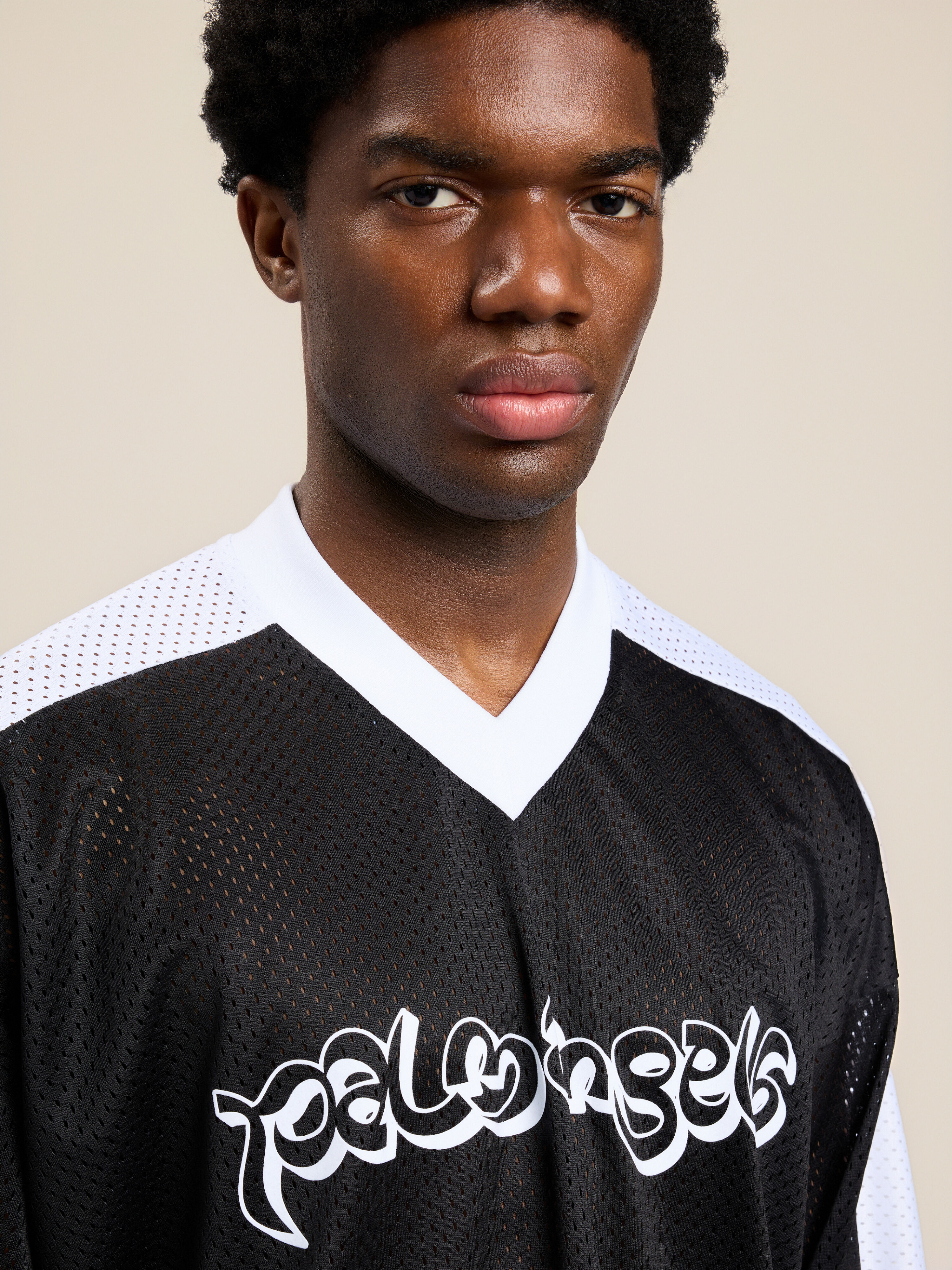 PALM ANGELS Thai Logo Mesh Loose Long-Sleeved T-Shirt BLACK WHITE PMAB05FS26FAB001