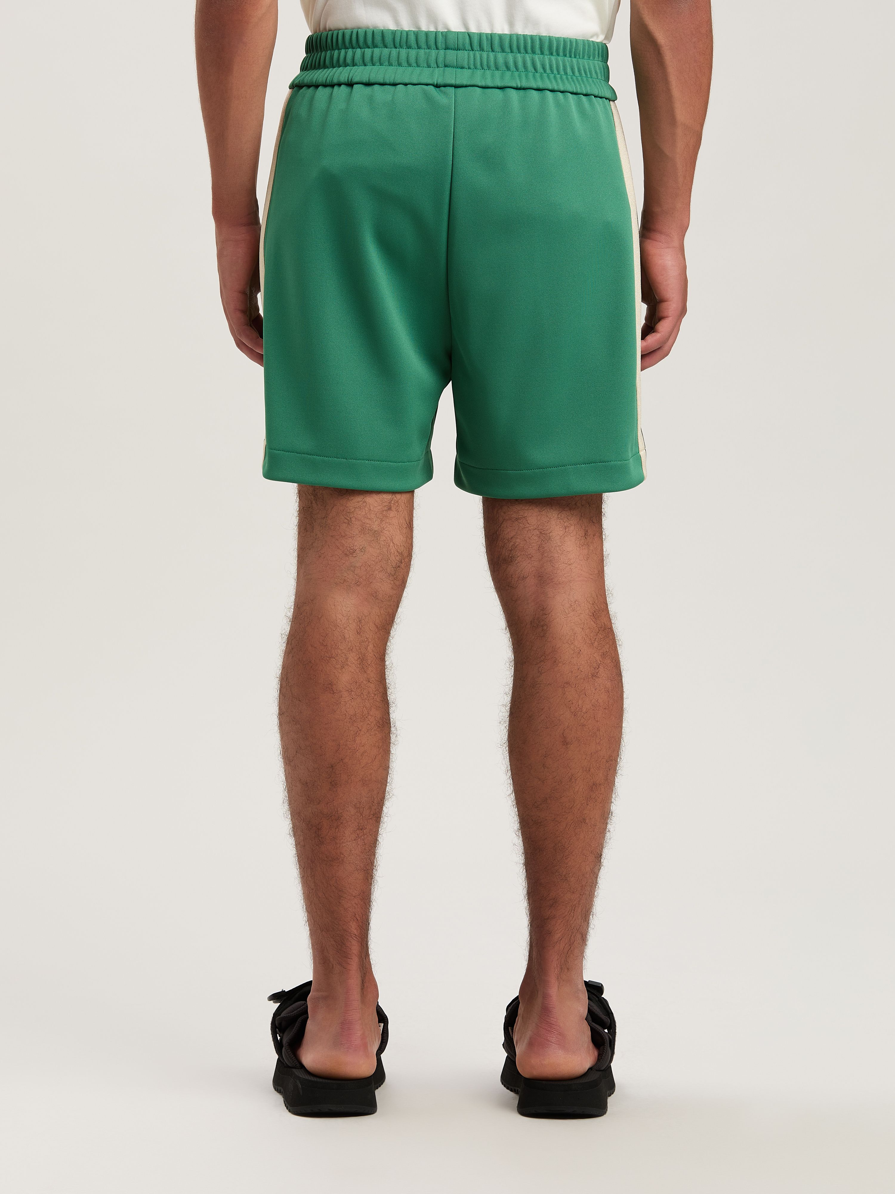 PALM ANGELS  Embroidered Logo Track shorts FOREST GREEN - OFF WHITE PMCL004S25FAB001