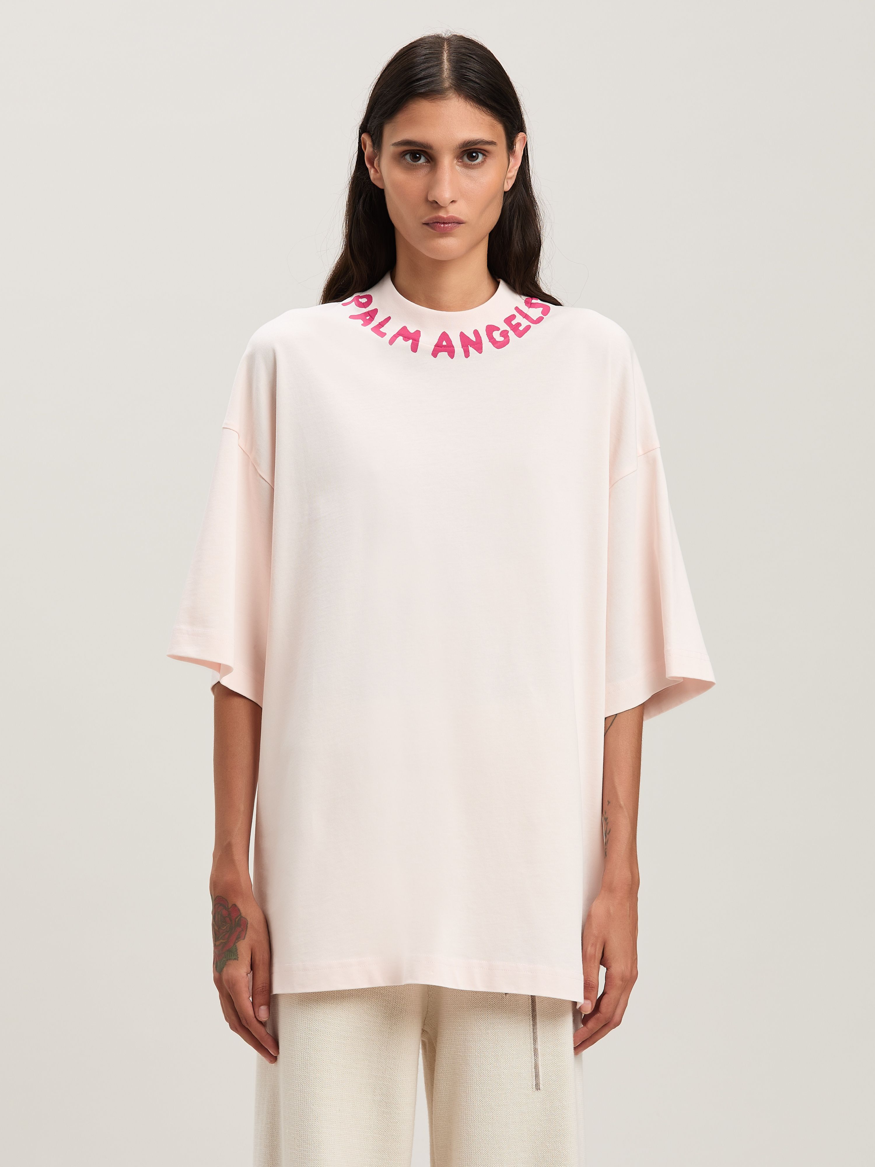 PALM ANGELS  Block logo oversize T-shirt SOFT ROSA - FUCSIA PWAA017S25JER003