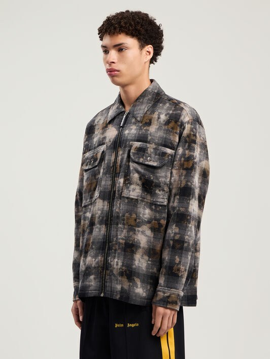 Curved Logo Check Overshirt PALM ANGELS Curved Logo Check Overshirt GREY - OFF WHITE PMES049F25FAB001