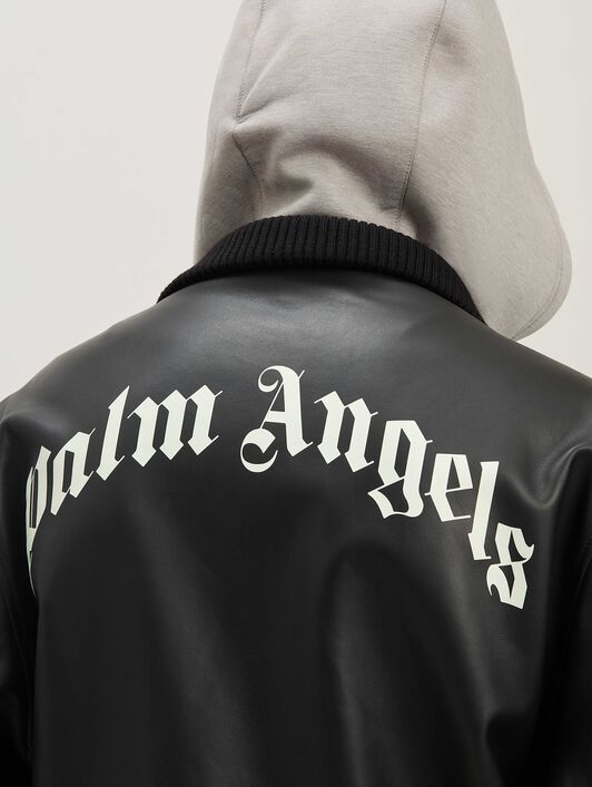 PALM ANGELS  Leder-Bomberjacke mit geschwungenem Logo BLACK - OFF WHITE PMJA043S25LEA001
