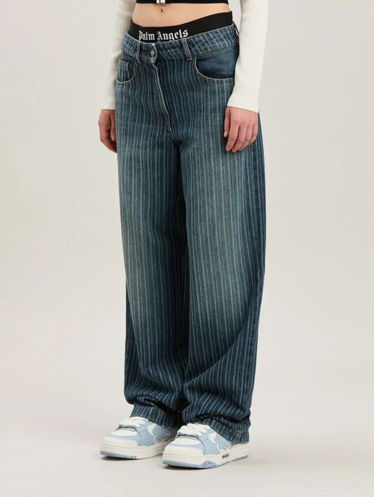PALM ANGELS  Jeans mit Streifen LIGHT BLUE - WHITE PWYB041S25DEN001