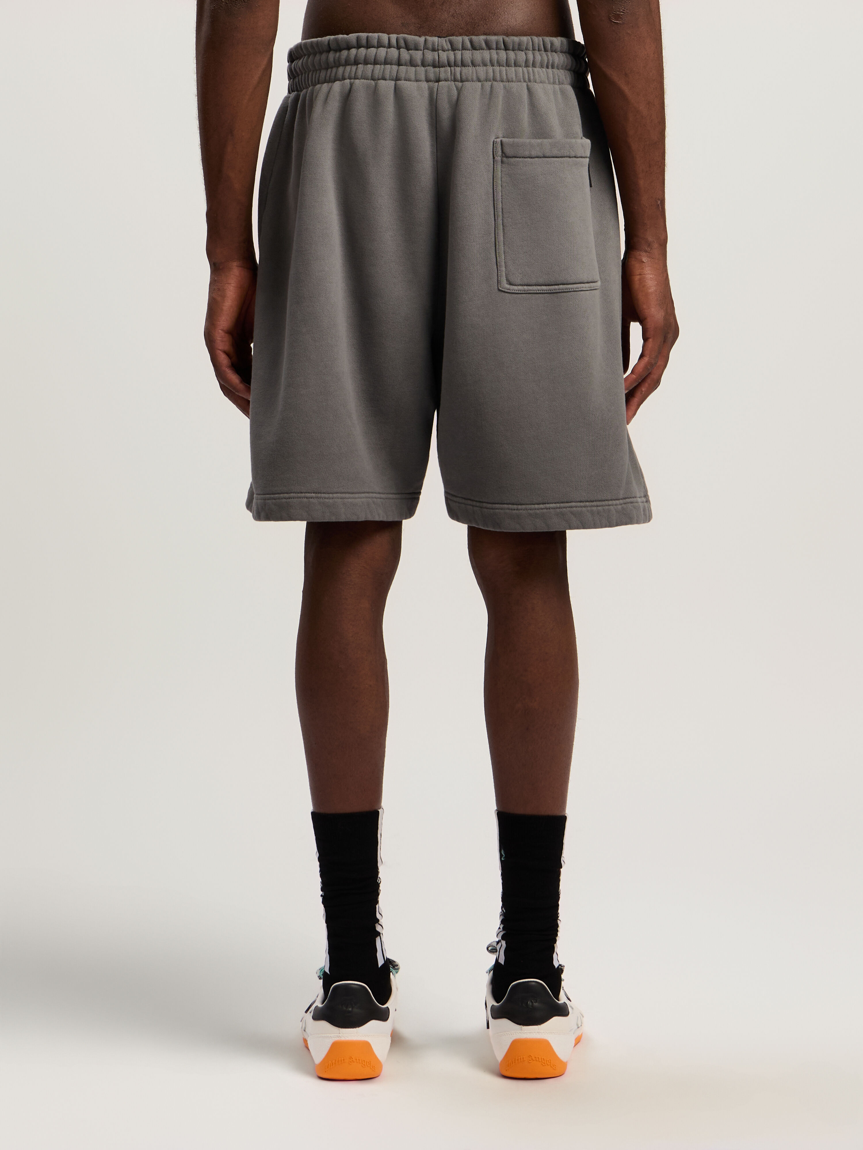 PALM ANGELS Waist Logo Sweatshort DARK GREY - OFF WHITE PMCI019F25FLE001