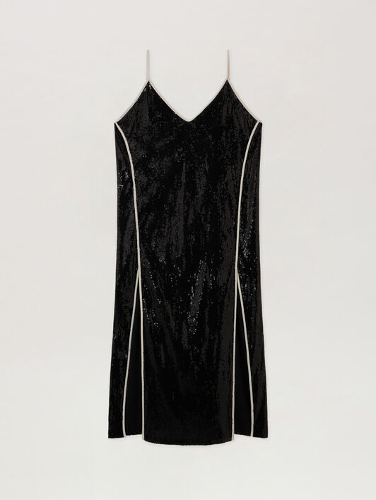 Curved Logo Sequin Slip Dress PALM ANGELS Curved Logo Sequin Slip Dress BLACK - OFF WHITE PWDJ009F25FAB001