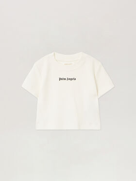 PALM ANGELS Logo Rib Baby Tee S/S OFF WHITE - BLACK PGAA017F25JER001