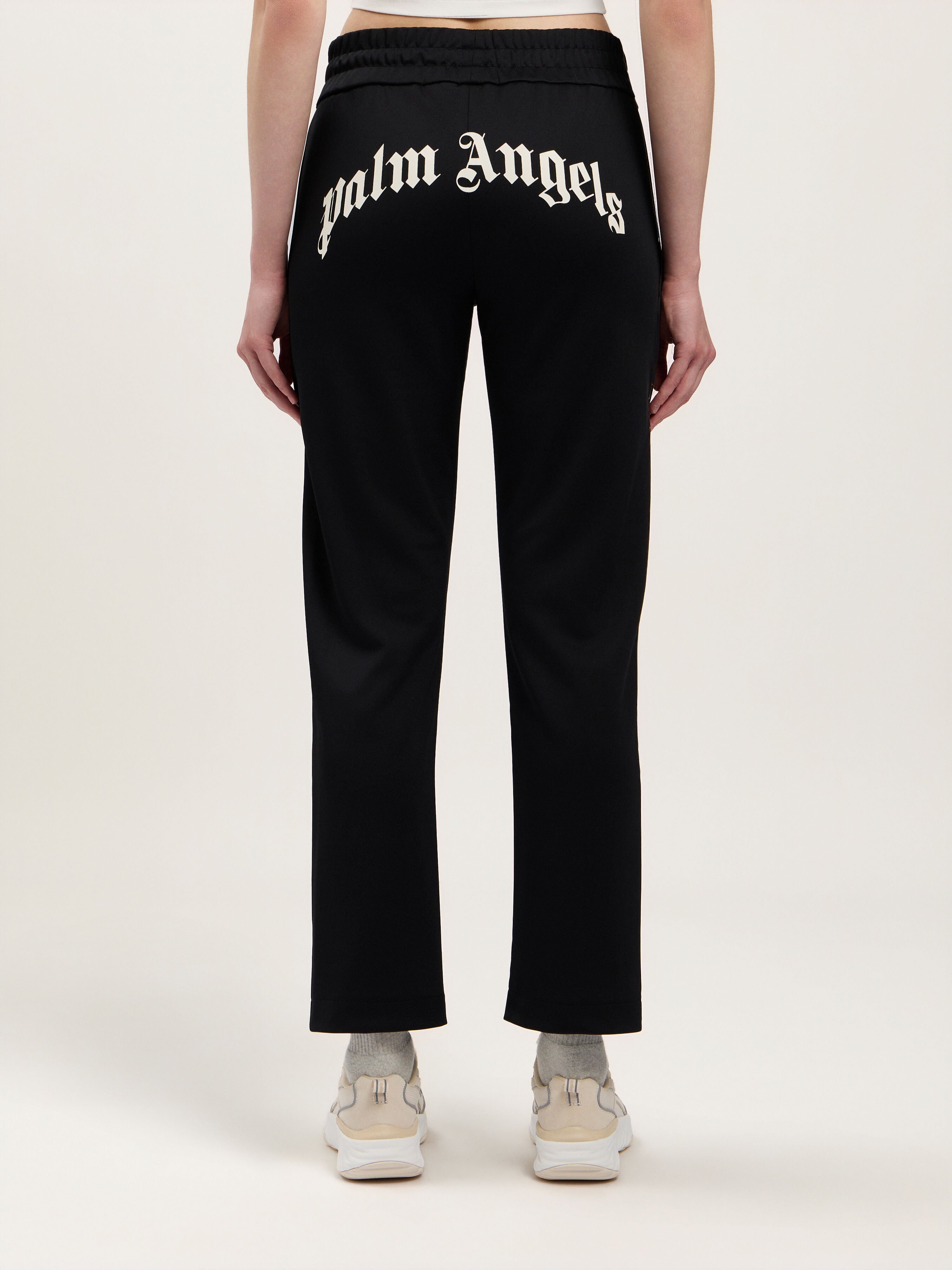 PALM ANGELS Back Curved Logo Track Pants BLACK OFF WHITE PWCJ036S26FAB001