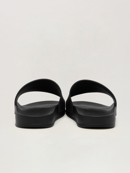 PALM ANGELS Classic Logo Pool Slider BLACK WHITE PWIC013C99MAT001