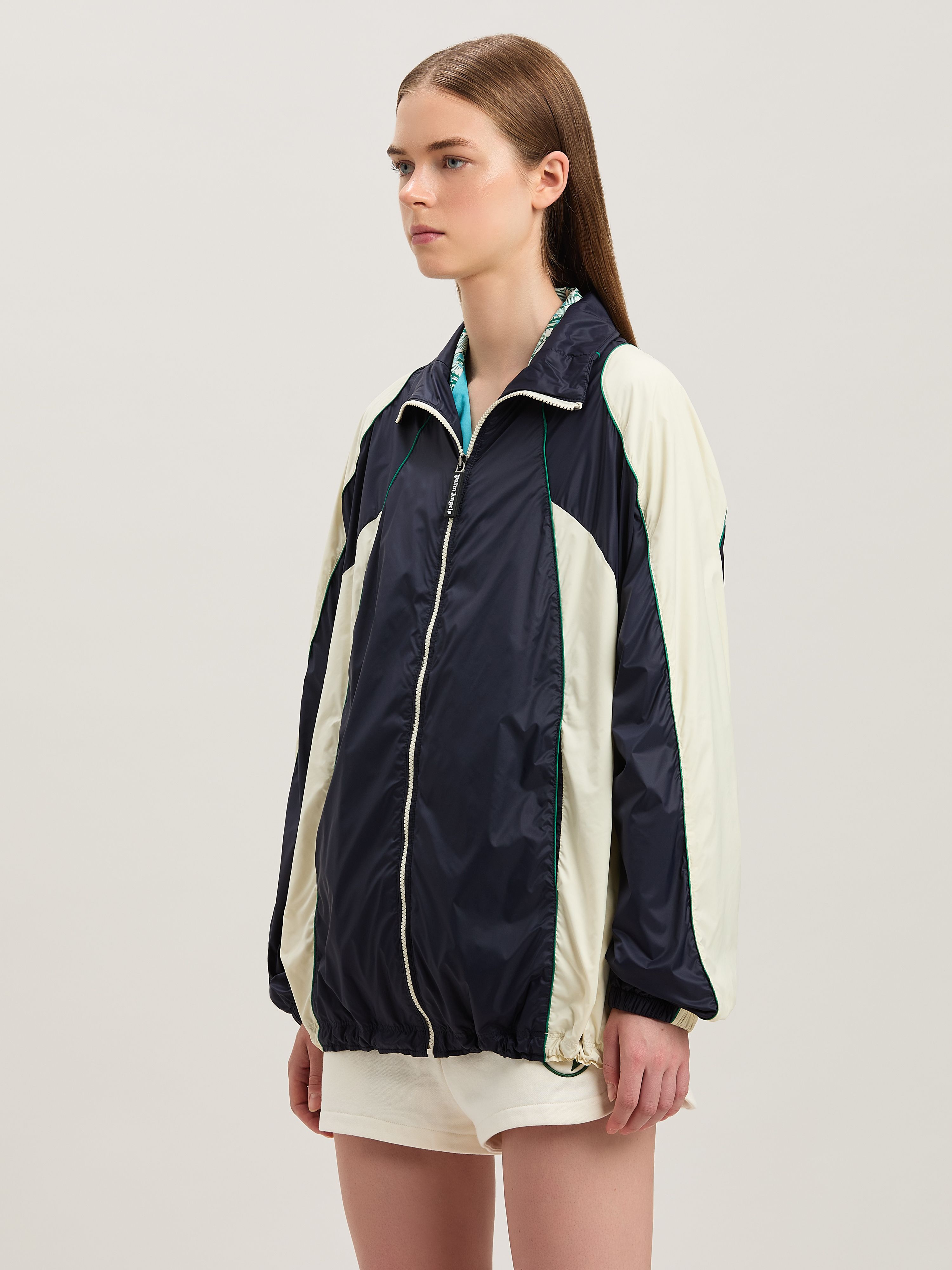 PALM ANGELS  Curved logo colorblock windbreaker NAVY BLUE - OFF WHITE PWEB015S25FAB001