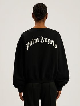 PALM ANGELS Curved Logo Loose Crewneck Sweatshirt BLACK - CREAM PAWBA03F26FL01
