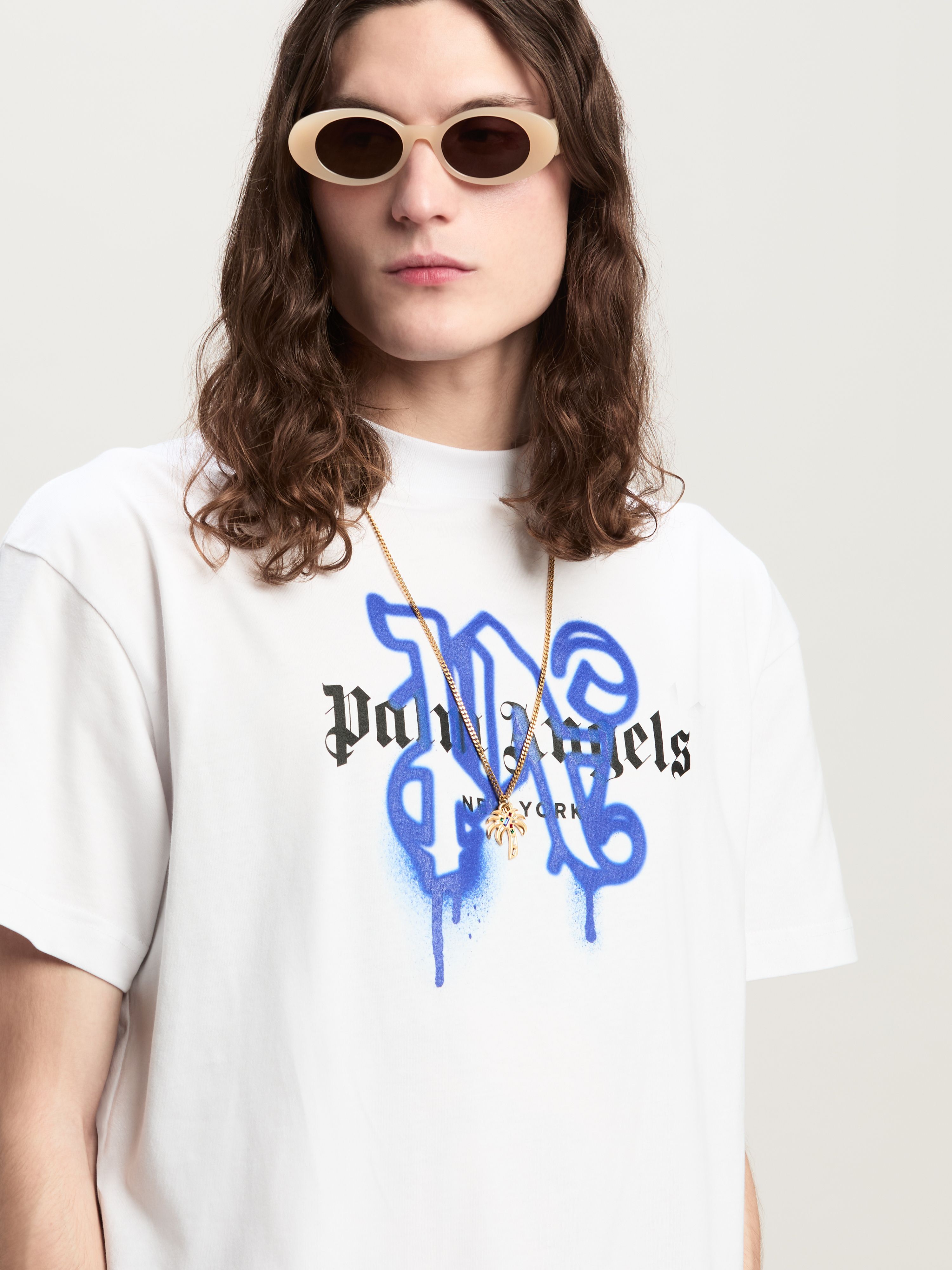 PALM ANGELS Monogram Spray City T-Shirt New York WEIß PMAA001C99JER026