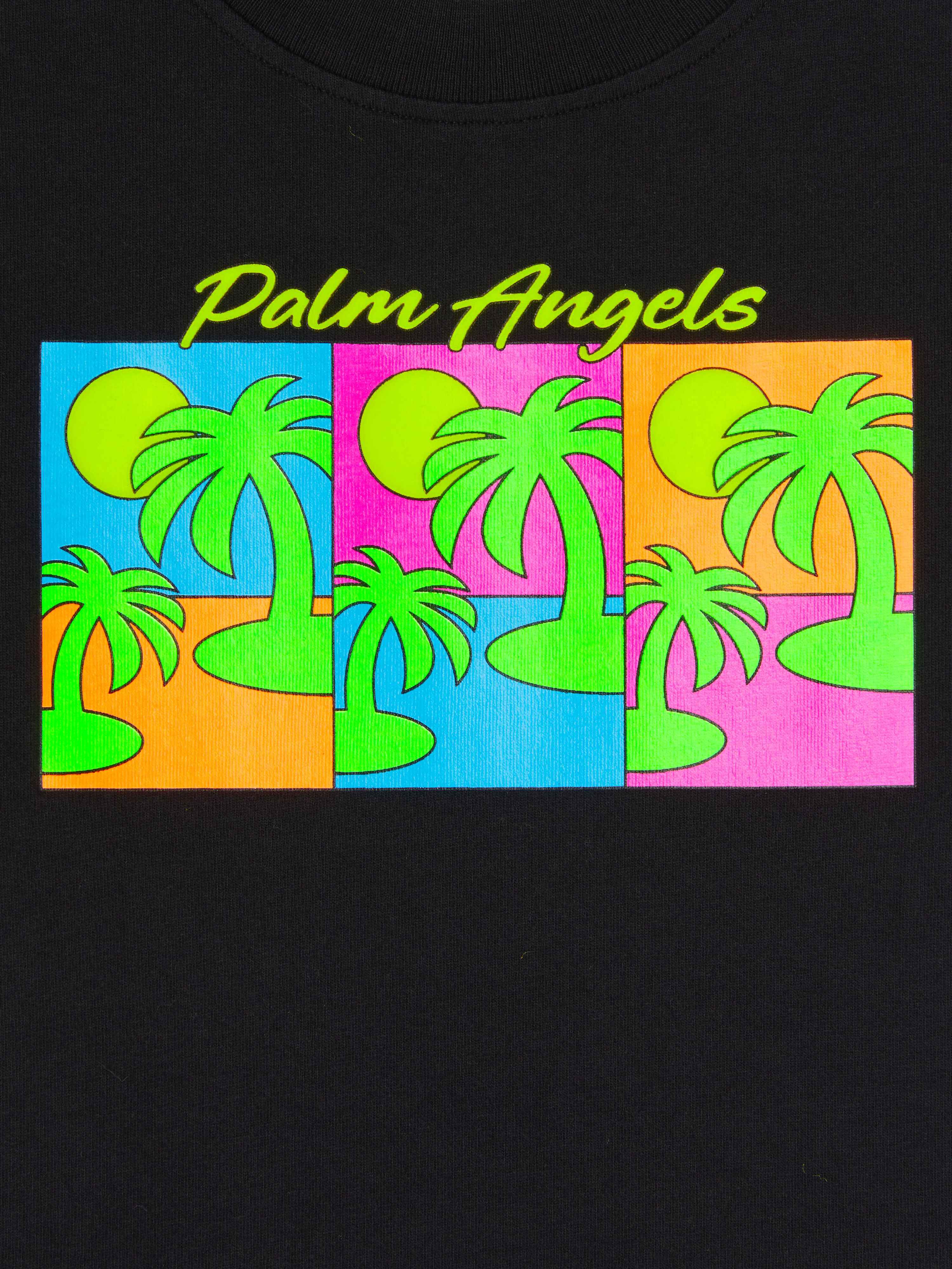 PALM ANGELS  T-Shirt mit dreifachem Palm-Print BLACK GREEN FLUO PBAA003S25JER008