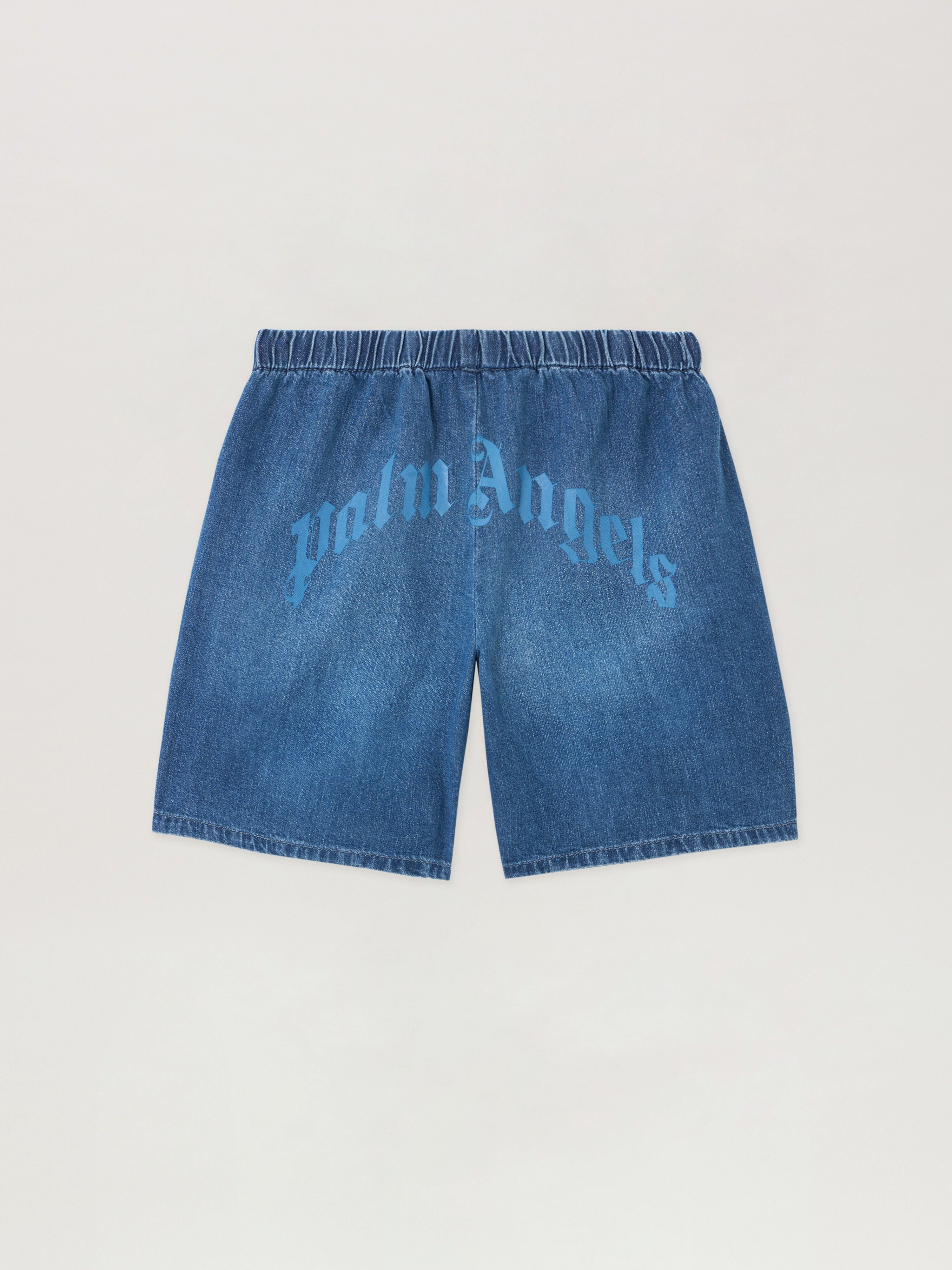 PALM ANGELS Curved Logo Chambray Shorts CELESTE/LIGHT BLUE PBYC002S26DEN001