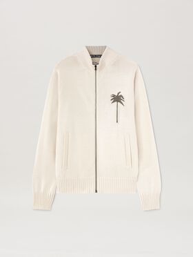 PALM ANGELS  Palm Inlay knit jacket OFF WHITE - BROWN PMHE007S25KNI001