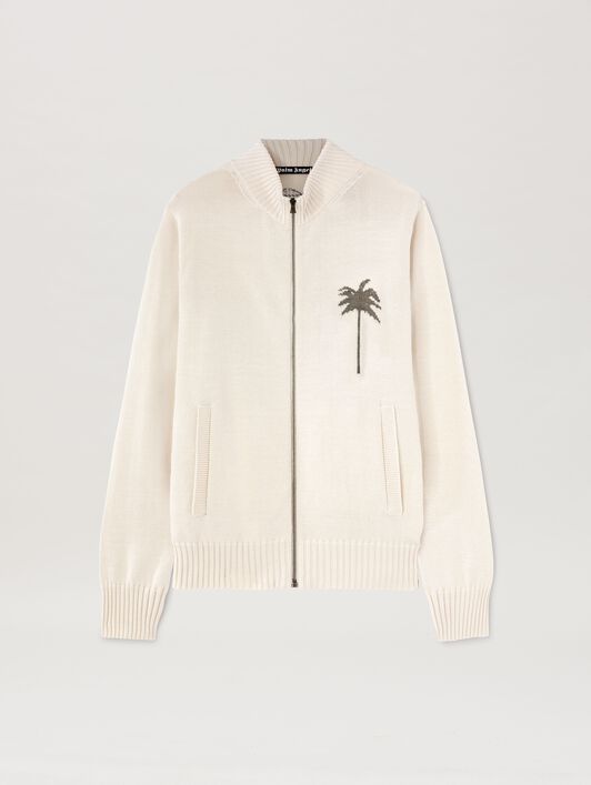 PALM ANGELS  Strickjacke mit Palme OFF WHITE - GREY MELANGE PMHA061S25KNI001