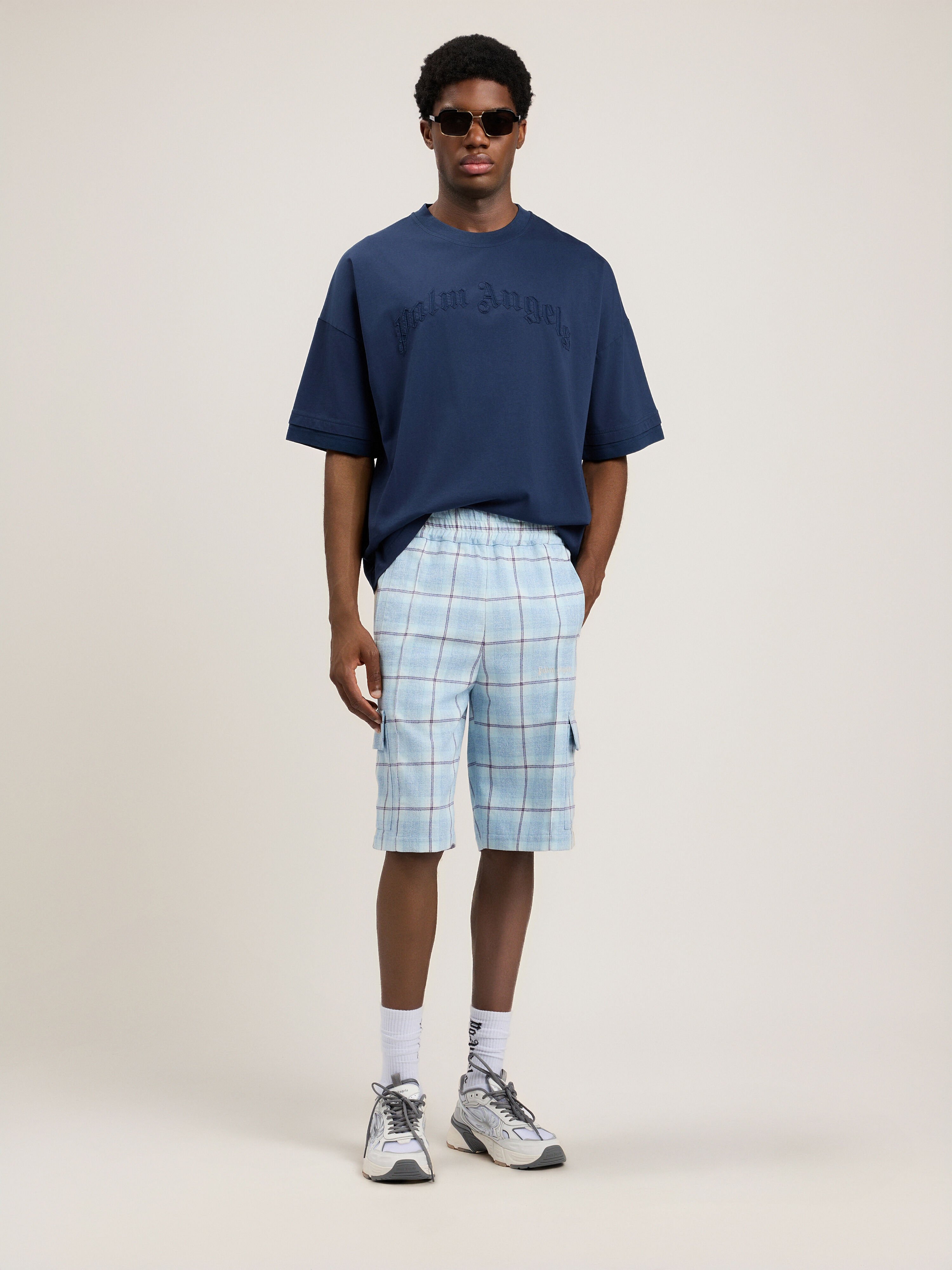 Curved Logo Loose Double T-Shirt PALM ANGELS Curved Logo Loose Double T-Shirt NAVY BLUE NAVY BLUE PMAA10QS26JER001