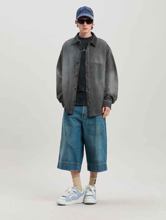 PALM ANGELS  Jeans-Bermuda mit geschwungenem Logo BLUE - GREEN PMYC007S25DEN001