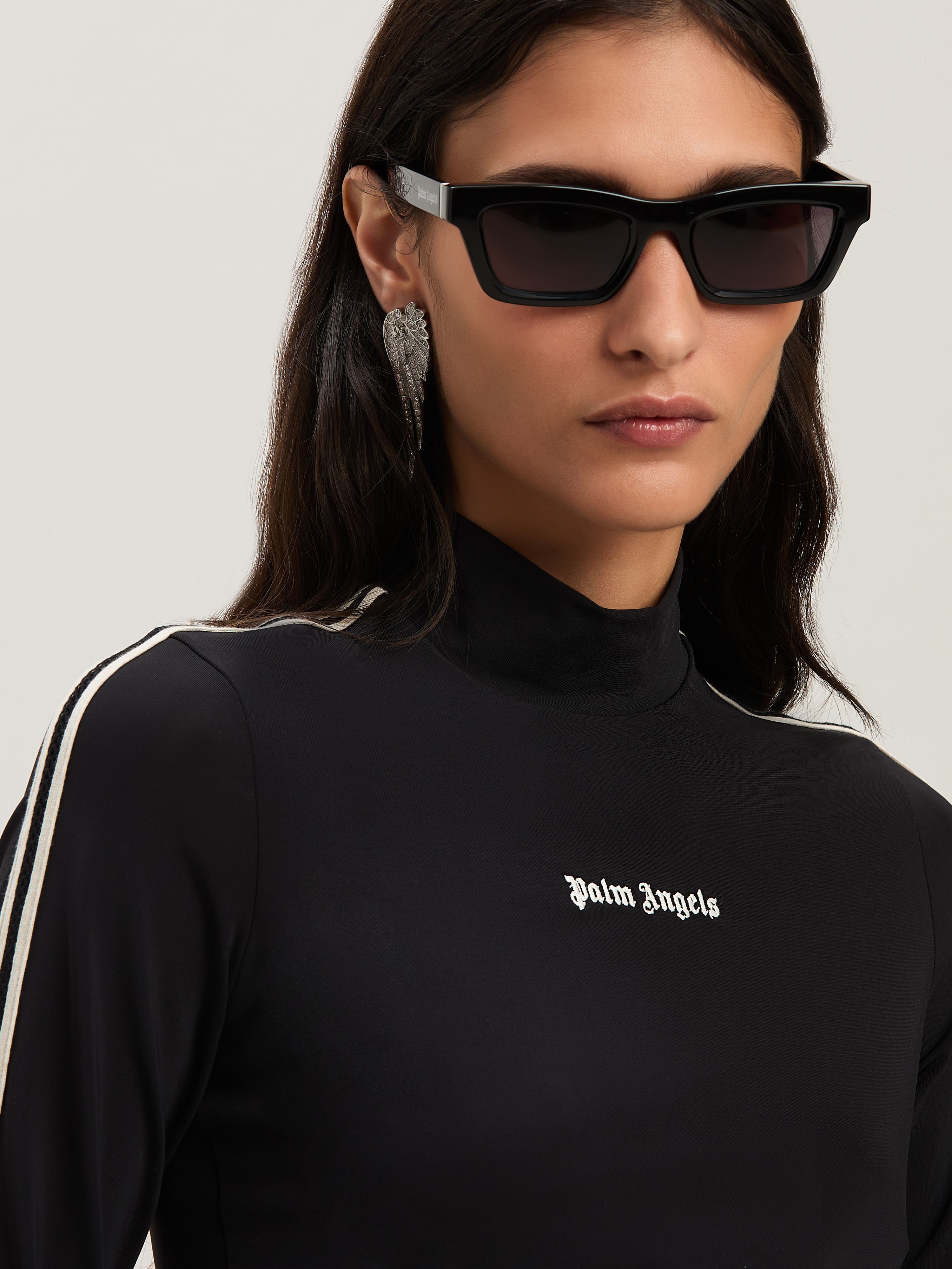 PALM ANGELS  Long sleeves cropped Baby T-shirt BLACK - OFF WHITE PWAD075S25FAB001