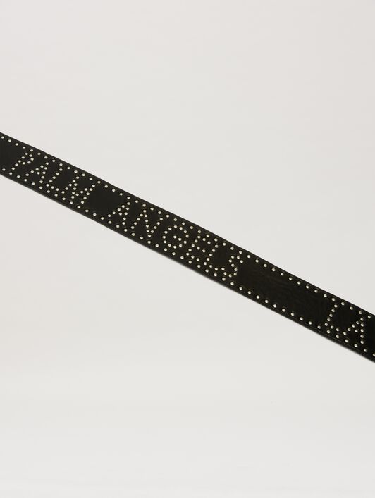 PALM ANGELS  Studs Logo belt BLACK/SILVER PMRB035S25LEA001