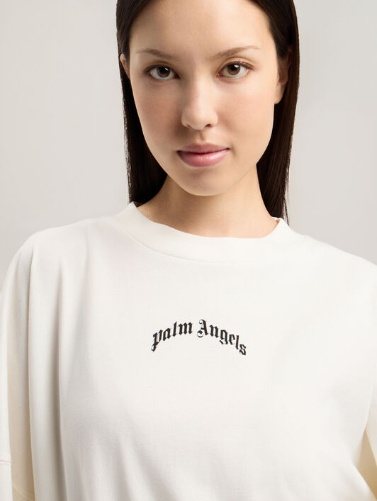 PALM ANGELS Curved Logo Over T-Shirt OFF WHITE BLACK PWAA07CS26JER002