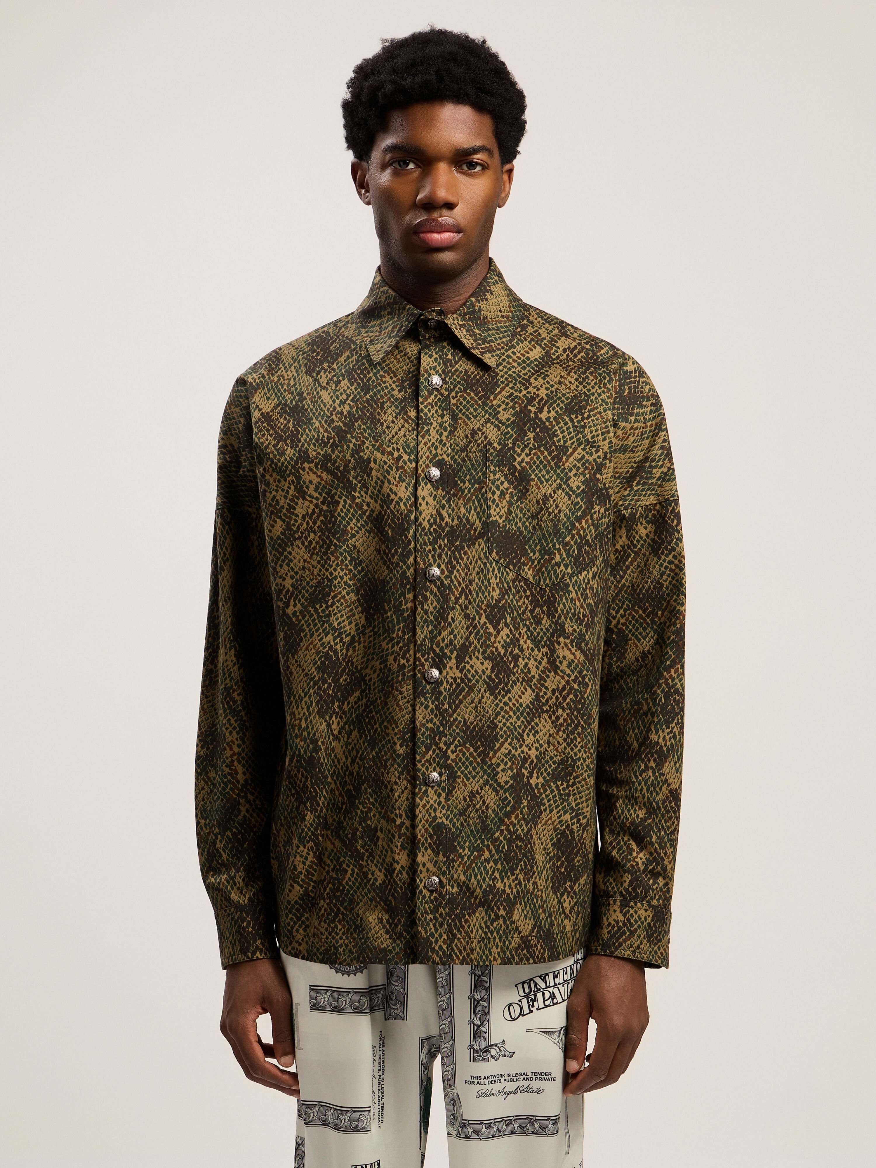 Classic Logo Snake Overshirt in GREEN - OFF WHITE for Men | Palm