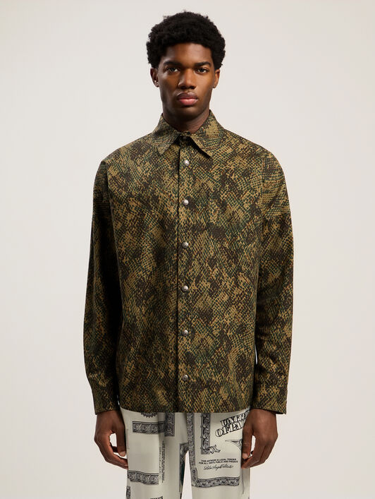 PALM ANGELS Classic Logo Snake Overshirt GREEN - OFF WHITE PMES002F25FAB002