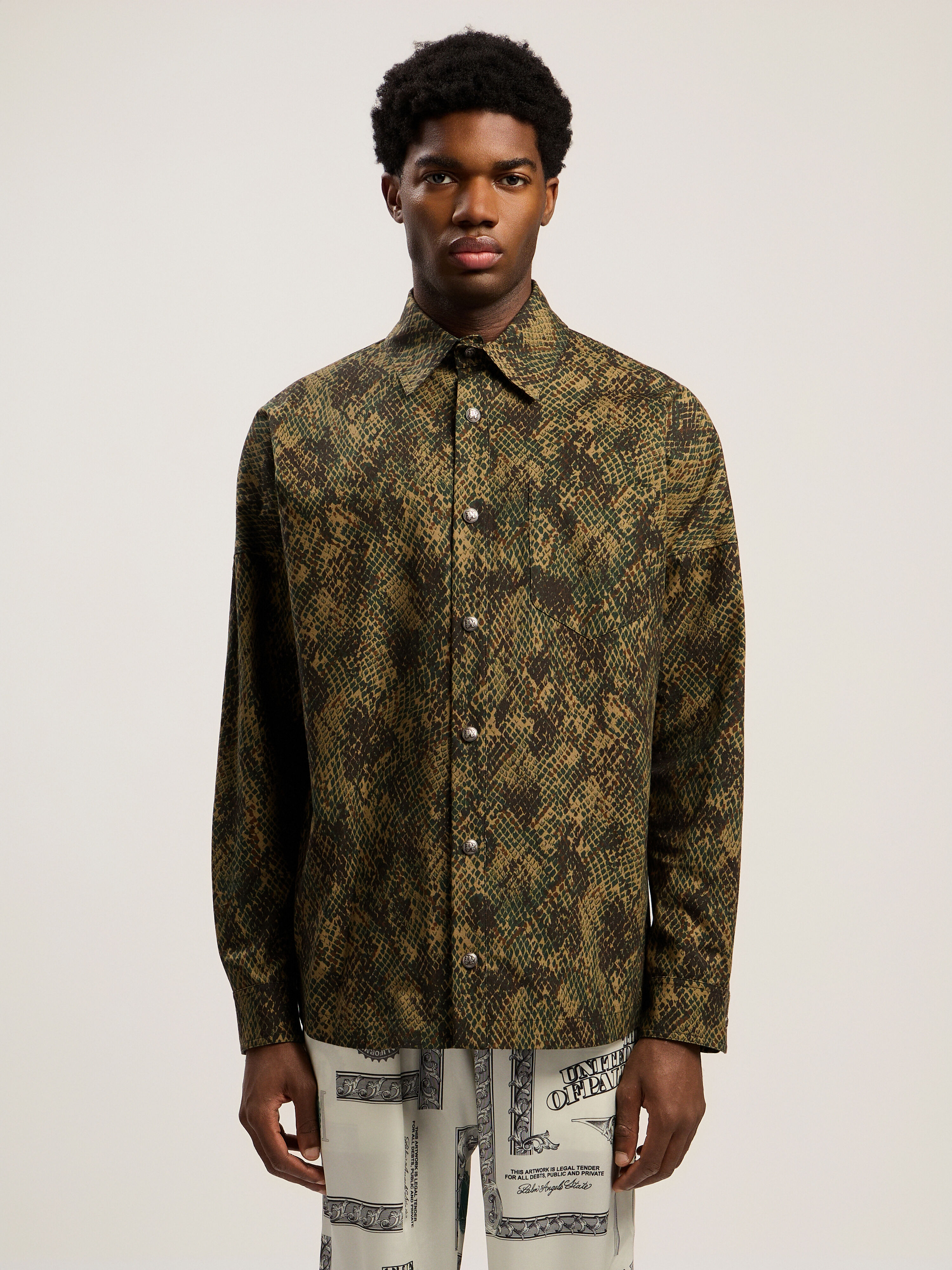 PALM ANGELS Classic Logo Snake Overshirt GREEN - OFF WHITE PMES002F25FAB002