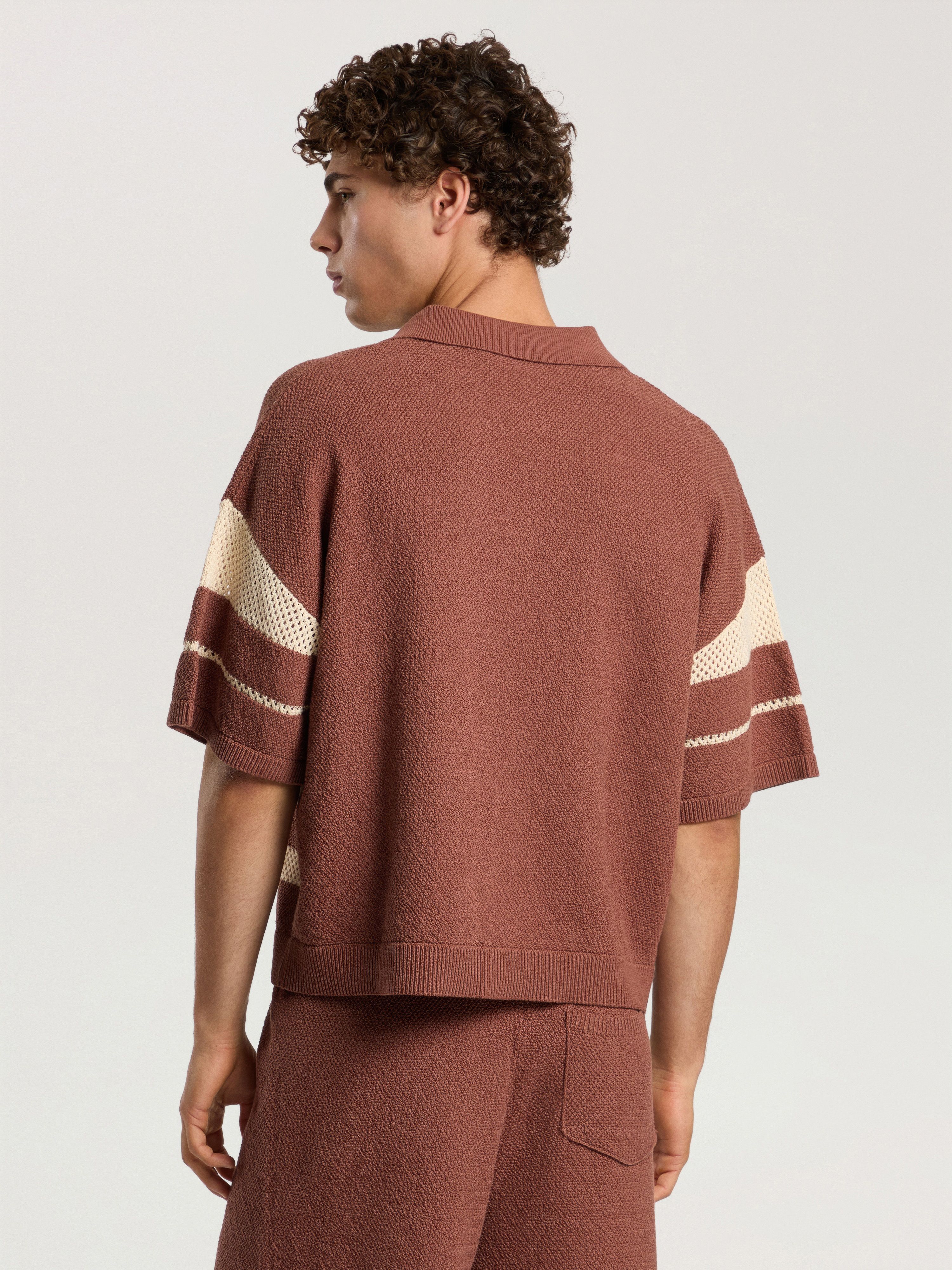 Palm Type Loose Knit Polo PALM ANGELS Palm Type Loose Knit Polo BROWN - KAKI PAMHX01F26KN01